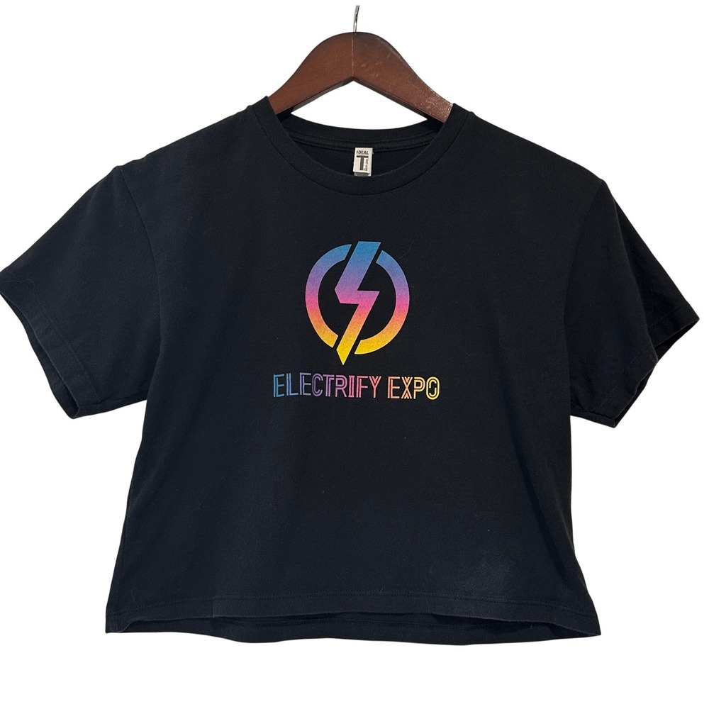 Next Level‎ Apparel Electrify Expo Black Cropped Graphic Tee Shirt Womens Small